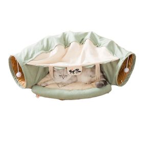 Cat Tunnel Toy Bed with Cushion Mat with Pop up Collapsible 2 Way Tube and Scratching Ball Interactive Toy Peak Hole Hideout House for Cat Puppy (Color: Green)