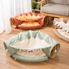 Cat Tunnel Toy Bed with Cushion Mat with Pop up Collapsible 2 Way Tube and Scratching Ball Interactive Toy Peak Hole Hideout House for Cat Puppy
